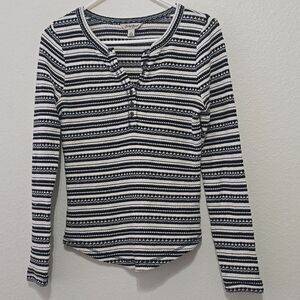 LUCKY BRAND Chloe Thermal Knit Henley Top Striped Small